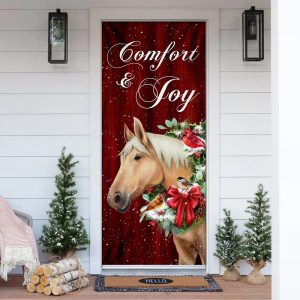 Horse Comfort And Joy Christmas Door Cover Christmas Outdoor Decoration Unique Gifts Doorcover 1