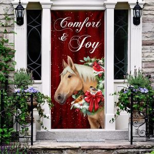 Horse Comfort And Joy Christmas Door Cover Christmas Outdoor Decoration Unique Gifts Doorcover 3
