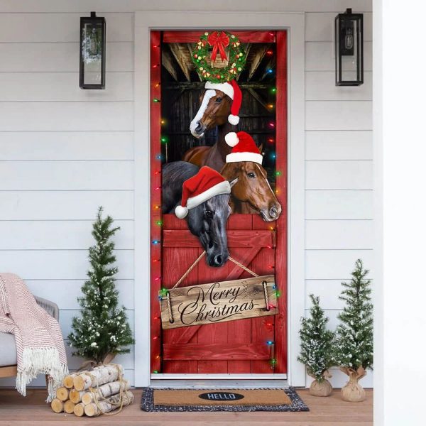 Horse Door Cover –  Merry Christmas Door Cover – Christmas Horse Decor – Housewarming Gifts