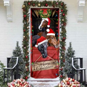 Horse Door Cover Merry Christmas Door Cover Christmas Horse Decor Housewarming Gifts 3