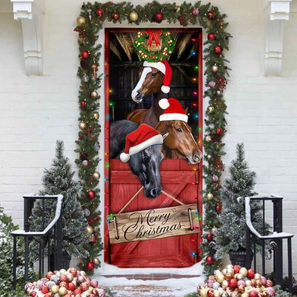 Horse Door Cover –  Merry Christmas Door Cover – Christmas Horse Decor – Housewarming Gifts