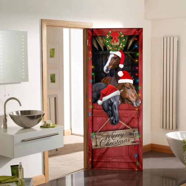 Horse Door Cover –  Merry Christmas Door Cover – Christmas Horse Decor – Housewarming Gifts