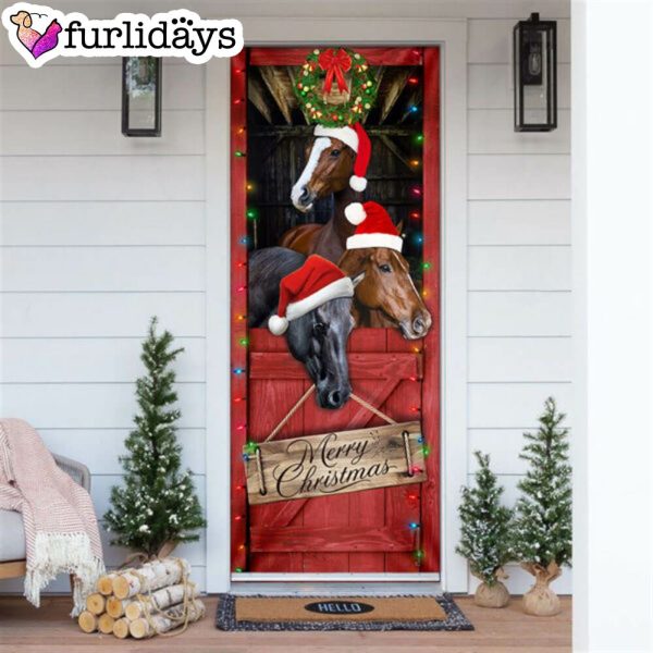 Horse Door Cover –  Merry Christmas Door Cover – Christmas Horse Decor – Housewarming Gifts