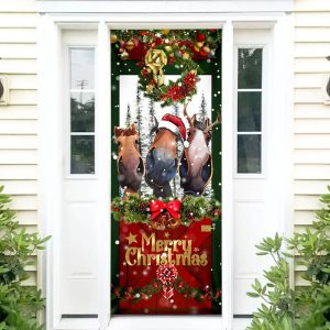 Horse Door Cover Funny Christmas Horses Christmas Horse Decor Christmas Outdoor Decoration 1