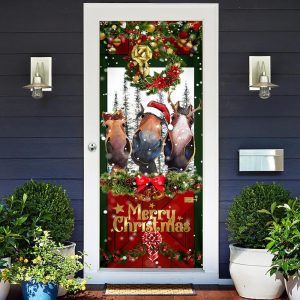 Horse Door Cover Funny Christmas Horses Christmas Horse Decor Christmas Outdoor Decoration 3