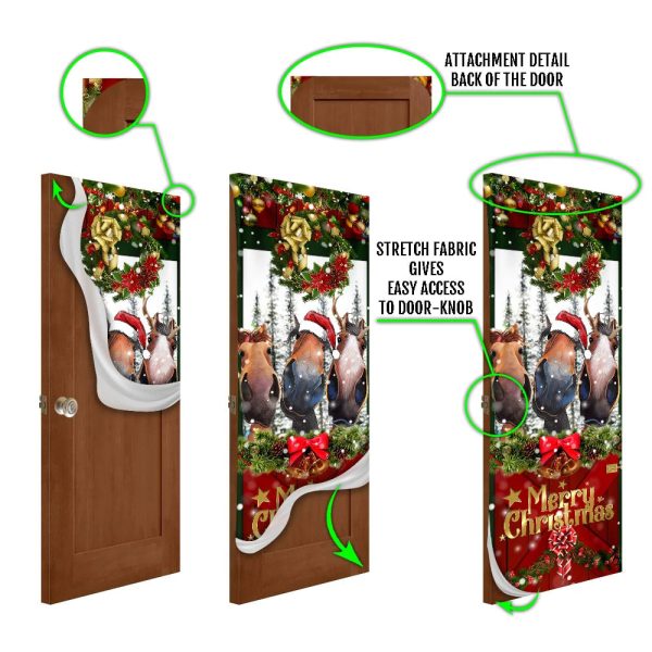 Horse Door Cover Funny Christmas Horses – Christmas Horse Decor – Christmas Outdoor Decoration