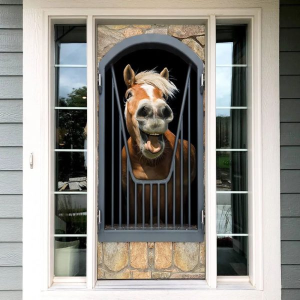 Horse Door Cover Happy Life – Unique Gifts Doorcover – Holiday Decor