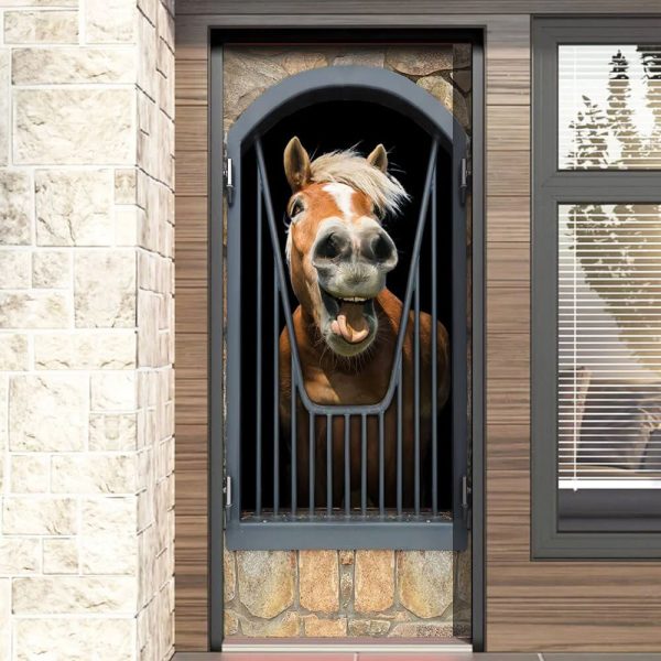 Horse Door Cover Happy Life – Unique Gifts Doorcover – Holiday Decor