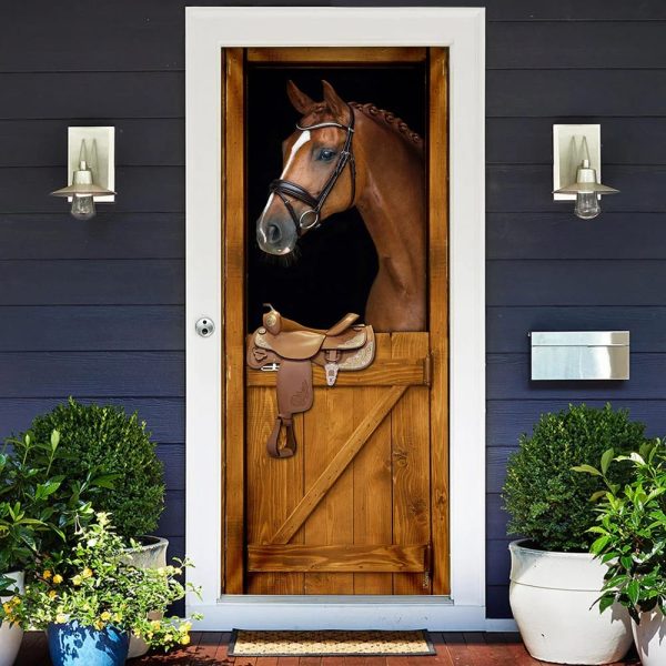 Horse In Stable  Door Cover – Unique Gifts Doorcover – Christmas Gift For Friends