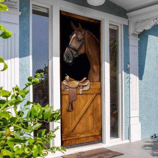 Horse In Stable  Door Cover – Unique Gifts Doorcover – Christmas Gift For Friends