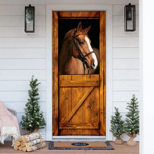 Horse In Stable Door Cover – Unique Gifts Doorcover – Holiday Decor