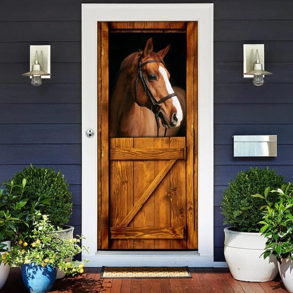 Horse In Stable Door Cover – Unique Gifts Doorcover – Holiday Decor