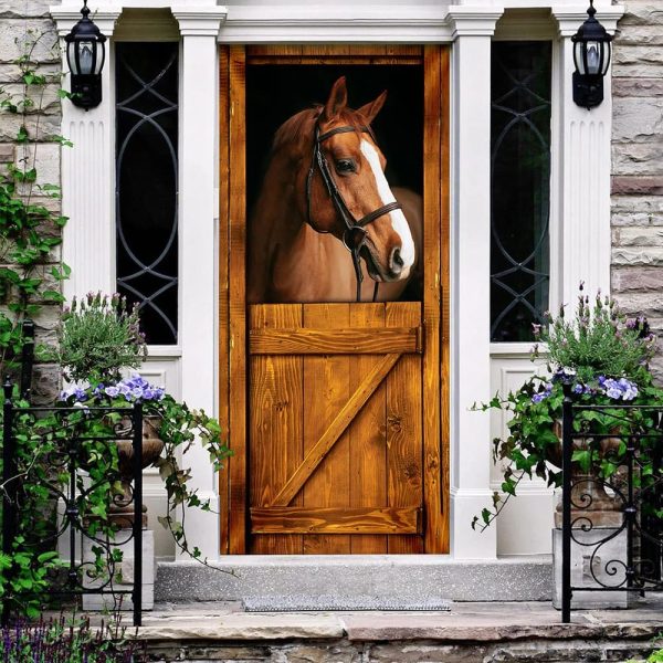 Horse In Stable Door Cover – Unique Gifts Doorcover – Holiday Decor