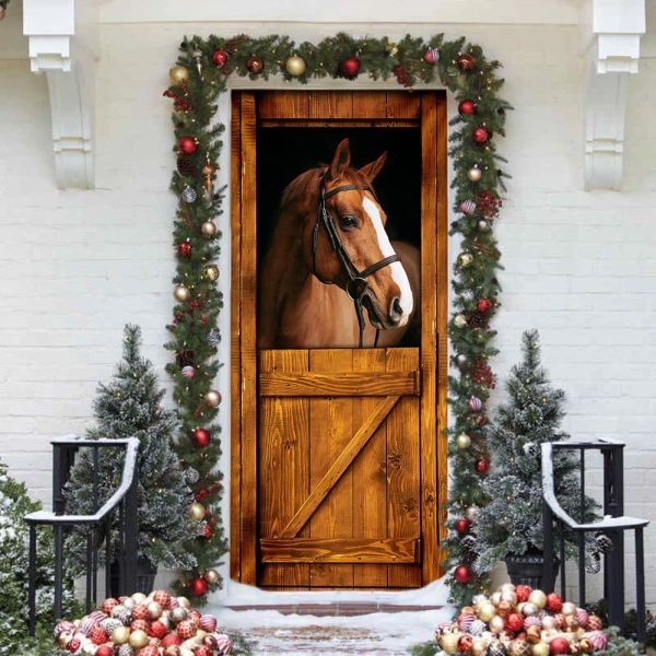 Horse In Stable Door Cover – Unique Gifts Doorcover – Holiday Decor