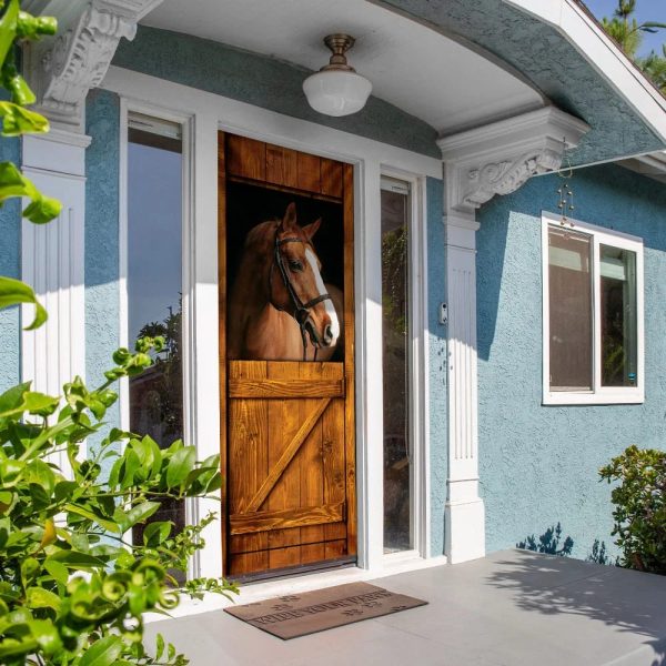 Horse In Stable Door Cover – Unique Gifts Doorcover – Holiday Decor
