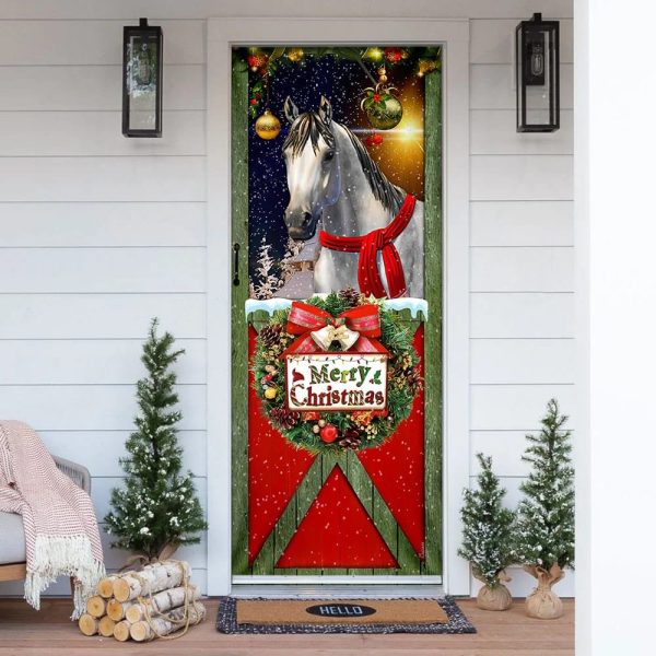 Horse Merry Christmas Door Cover – Christmas Horse Decor – Christmas Outdoor Decoration – Unique Gifts Doorcover