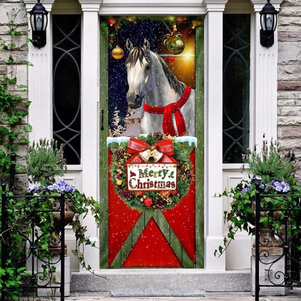 Horse Merry Christmas Door Cover – Christmas Horse Decor – Christmas Outdoor Decoration – Unique Gifts Doorcover