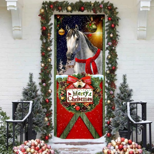 Horse Merry Christmas Door Cover – Christmas Horse Decor – Christmas Outdoor Decoration – Unique Gifts Doorcover