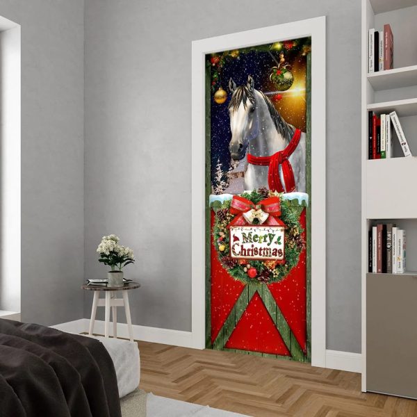 Horse Merry Christmas Door Cover – Christmas Horse Decor – Christmas Outdoor Decoration – Unique Gifts Doorcover