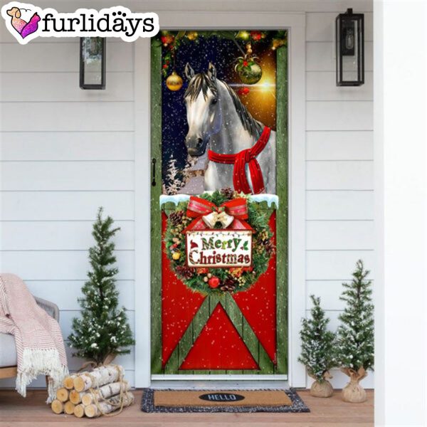 Horse Merry Christmas Door Cover – Christmas Horse Decor – Christmas Outdoor Decoration – Unique Gifts Doorcover