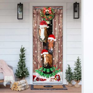Horses Christmas Snow Barn Door Cover Christmas Horse Decor Christmas Outdoor Decoration Unique Gifts Doorcover 1