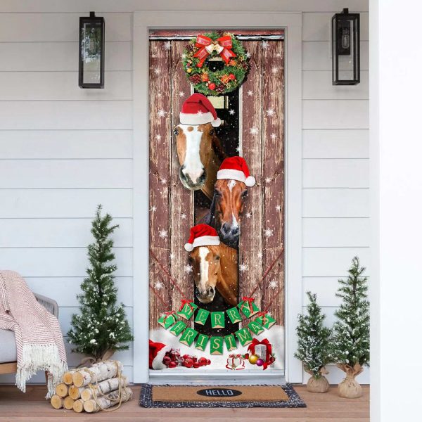 Horses Christmas Snow Barn Door Cover – Christmas Horse Decor – Christmas Outdoor Decoration – Unique Gifts Doorcover