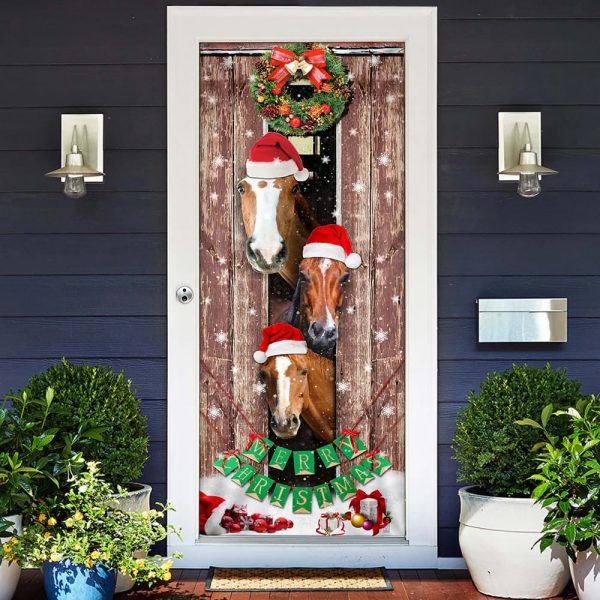 Horses Christmas Snow Barn Door Cover – Christmas Horse Decor – Christmas Outdoor Decoration – Unique Gifts Doorcover
