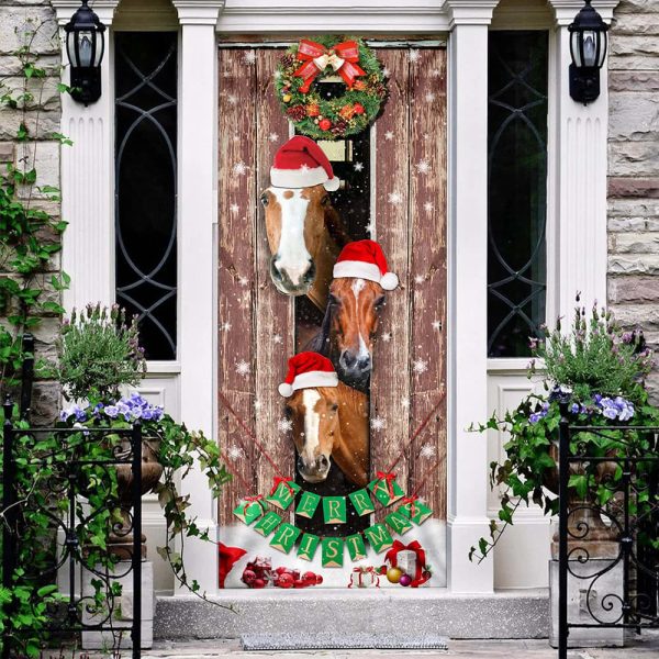 Horses Christmas Snow Barn Door Cover – Christmas Horse Decor – Christmas Outdoor Decoration – Unique Gifts Doorcover