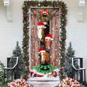 Horses Christmas Snow Barn Door Cover Christmas Horse Decor Christmas Outdoor Decoration Unique Gifts Doorcover 4