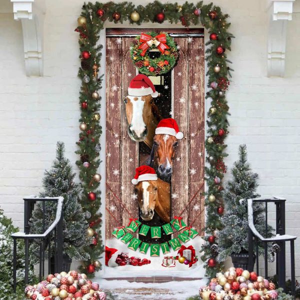 Horses Christmas Snow Barn Door Cover – Christmas Horse Decor – Christmas Outdoor Decoration – Unique Gifts Doorcover