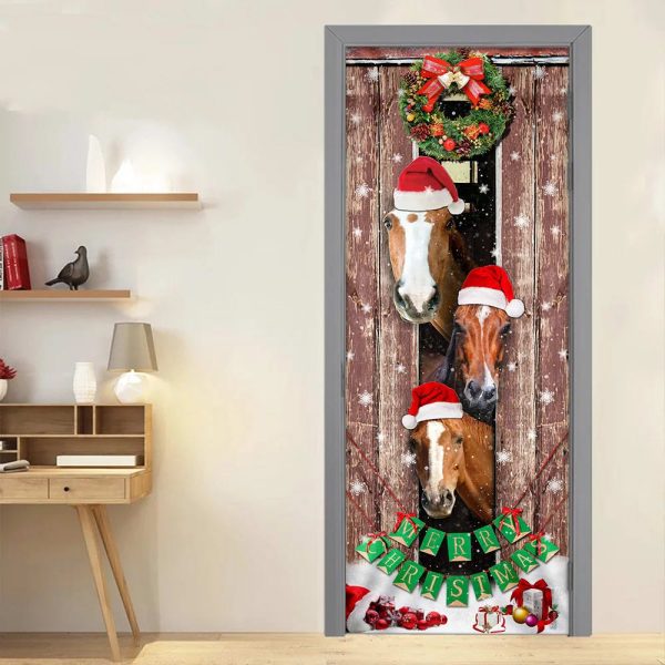 Horses Christmas Snow Barn Door Cover – Christmas Horse Decor – Christmas Outdoor Decoration – Unique Gifts Doorcover