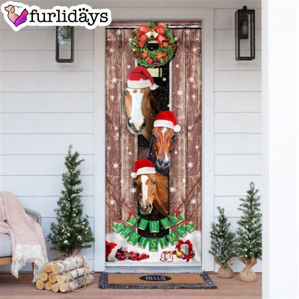 Horses Christmas Snow Barn Door Cover – Christmas Horse Decor – Christmas Outdoor Decoration – Unique Gifts Doorcover