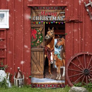 Horses Merry Christmas Door Cover Christmas Horse Decor Unique Gifts Doorcover 4
