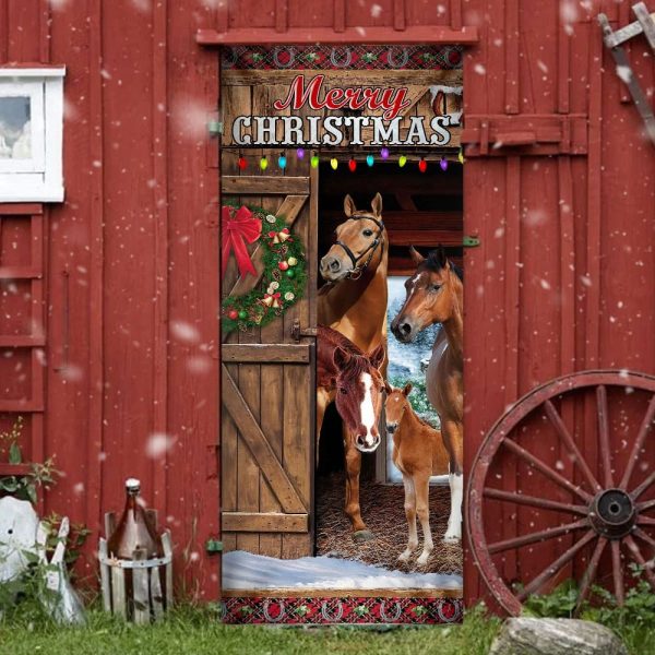 Horses Merry Christmas Door Cover – Christmas Horse Decor – Unique Gifts Doorcover