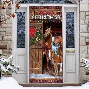 Horses Merry Christmas Door Cover Christmas Horse Decor Unique Gifts Doorcover 5