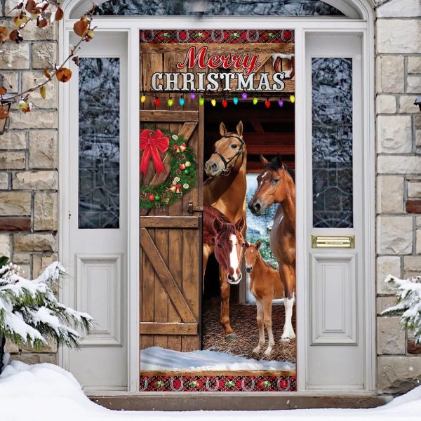 Horses Merry Christmas Door Cover – Christmas Horse Decor – Unique Gifts Doorcover