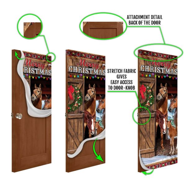 Horses Merry Christmas Door Cover – Christmas Horse Decor – Unique Gifts Doorcover