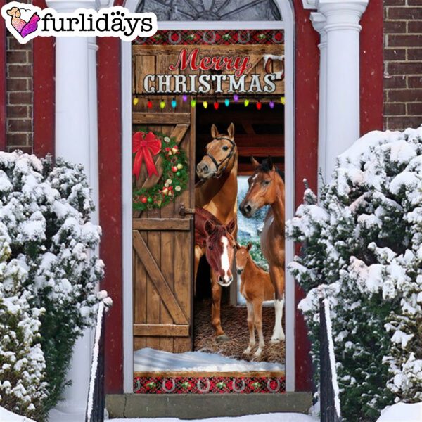 Horses Merry Christmas Door Cover – Christmas Horse Decor – Unique Gifts Doorcover