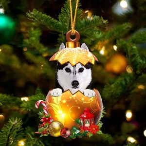 Husky2 In Golden Egg Christmas Ornament…