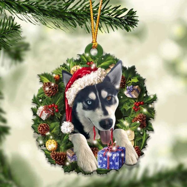 Husky And Christmas Ornament – Acrylic Dog Ornament – Gifts For Dog Lovers