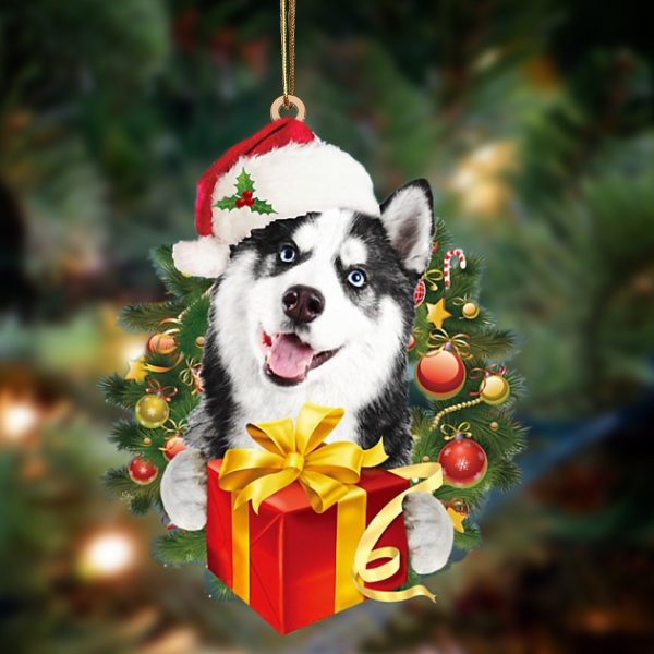 Husky Give Gifts Hanging Ornament – Flat Acrylic Dog Ornament – Dog Lovers Gifts For Him Or Her