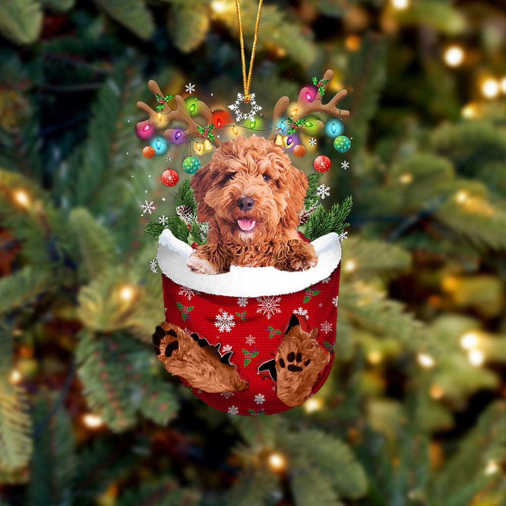 Irish Doodle In Snow Pocket Christmas Ornament - Two Sided Christmas Plastic Hanging