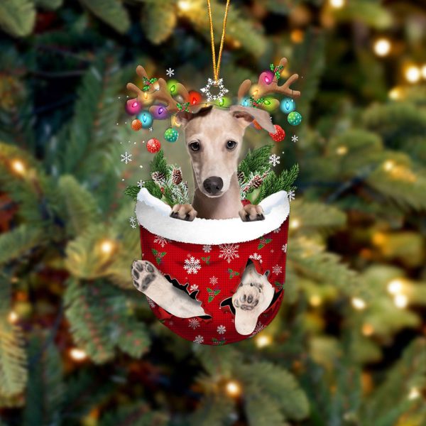 Italian Greyhound In Snow Pocket Christmas Ornament – Two Sided Christmas Plastic Hanging