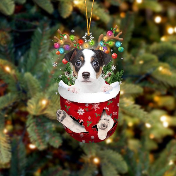 Jack Russell Terrier In Snow Pocket Christmas Ornament – Two Sided Christmas Plastic Hanging