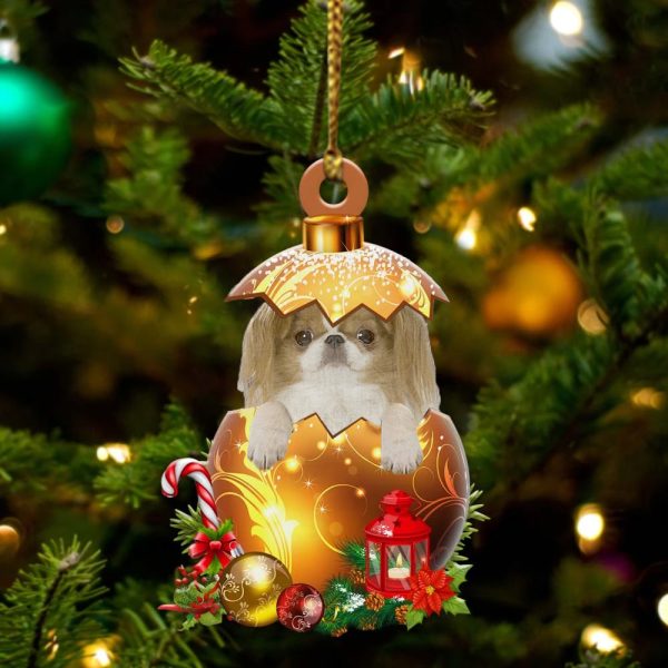 Japanese-Chin In Golden Egg Christmas Ornament – Car Ornament – Unique Dog Gifts For Owners
