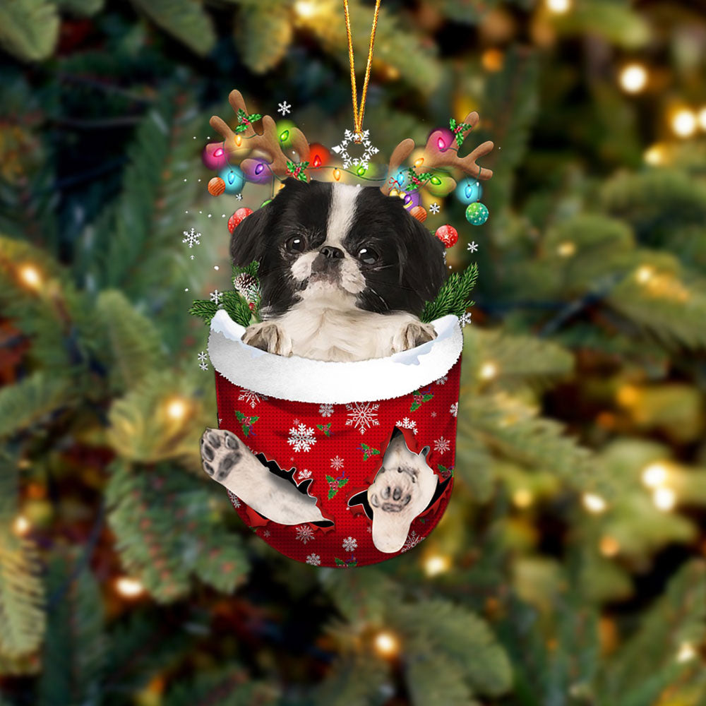 Japanese Chin 2 In Snow Pocket Christmas Ornament - Two Sided Christmas Plastic Hanging