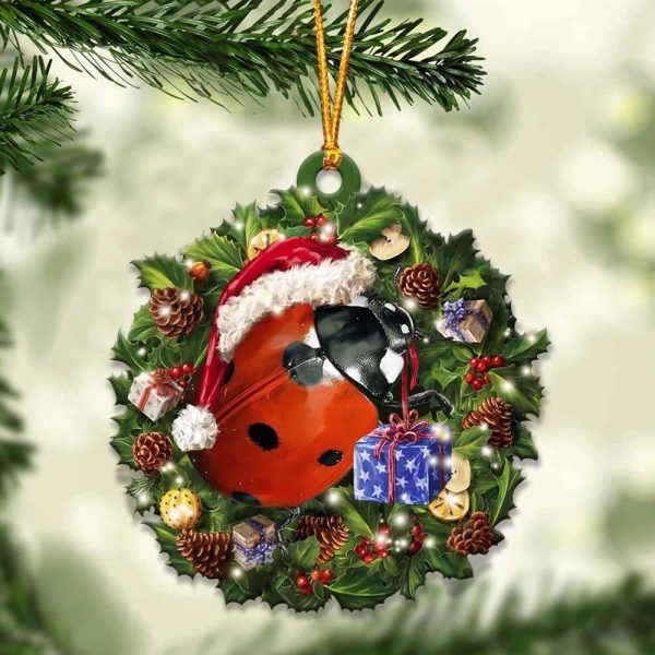 Ladybug And Christmas Ornament – Acrylic Dog Ornament – Gifts For Dog Lovers