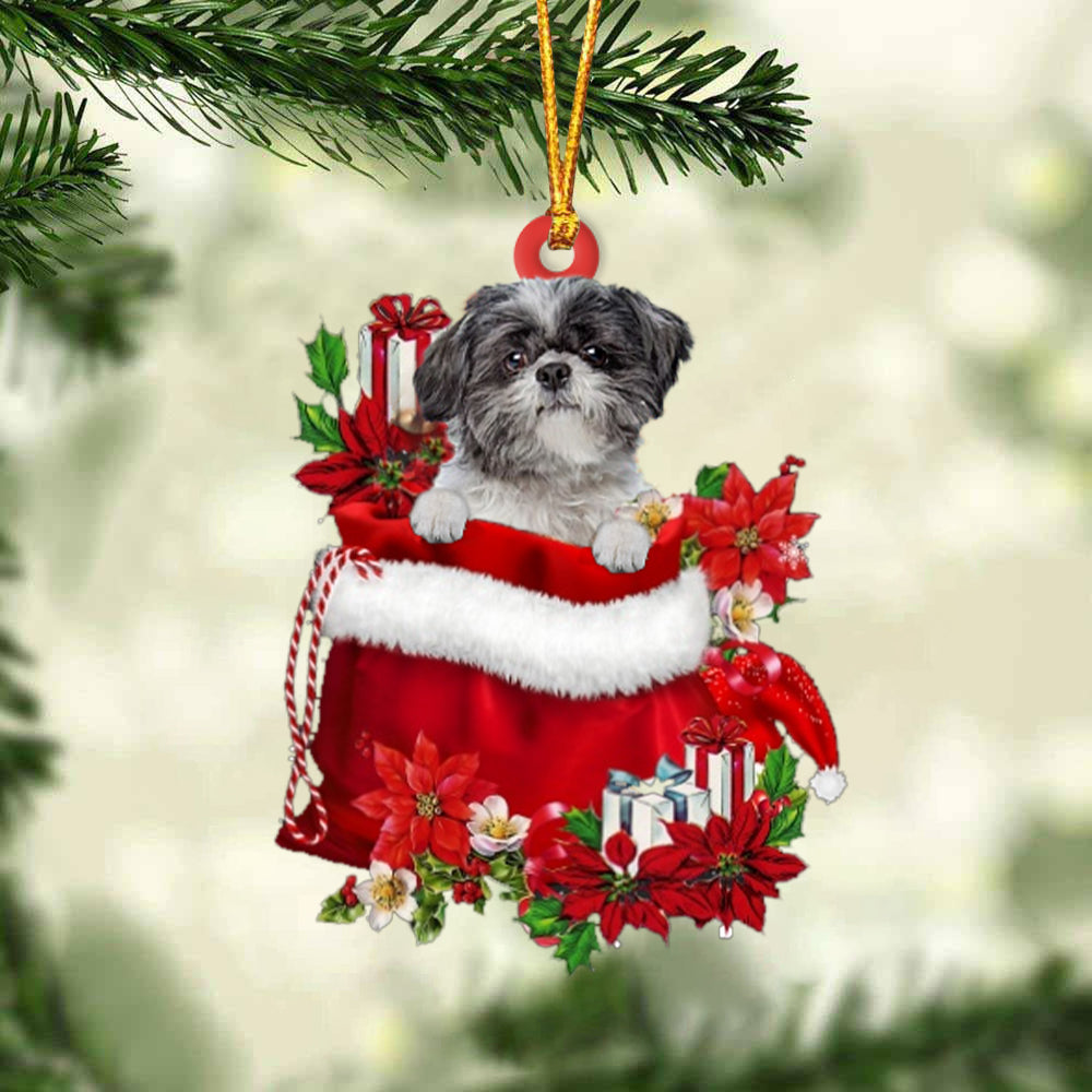 Lhasa Apso In Gift Bag Christmas Ornament - Car Ornaments - Gift For Dog Lovers