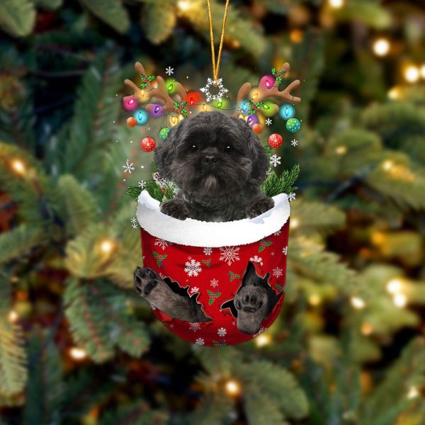 Lhasa Apso In Snow Pocket Christmas Ornament_2782