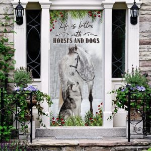 Life Is Better With Horses And Dogs Door Cover Christmas Door Cover Christmas Horse Decor 3